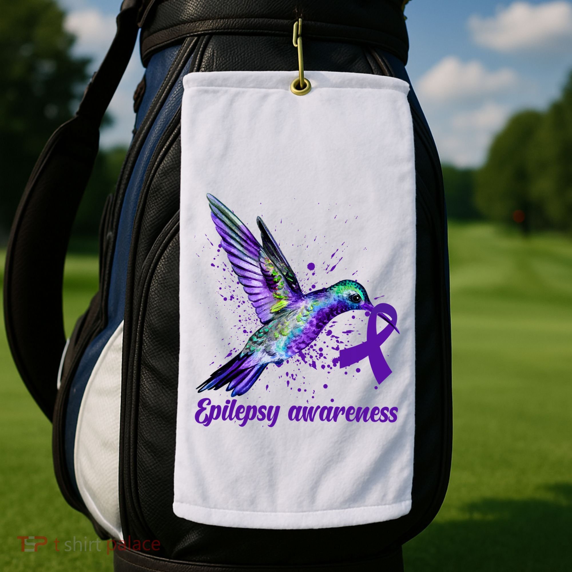 Hummingbird Purple Ribbon Epilepsy Awareness Month Warrior Golf Towel