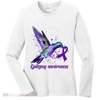 Hummingbird Purple Ribbon Epilepsy Awareness Month Warrior Women's Long Sleeve Shirt thumb 0