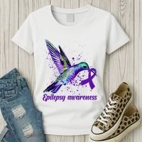 Hummingbird Purple Ribbon Epilepsy Awareness Month Warrior Women's T-Shirt thumb 3