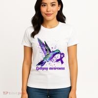 Hummingbird Purple Ribbon Epilepsy Awareness Month Warrior Women's T-Shirt thumb 4