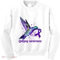 Hummingbird Purple Ribbon Epilepsy Awareness Month Warrior Kids Sweatshirt thumb 0