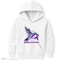 Hummingbird Purple Ribbon Epilepsy Awareness Month Warrior Kids Hoodie thumb 0
