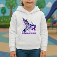 Hummingbird Purple Ribbon Epilepsy Awareness Month Warrior Kids Hoodie thumb 3