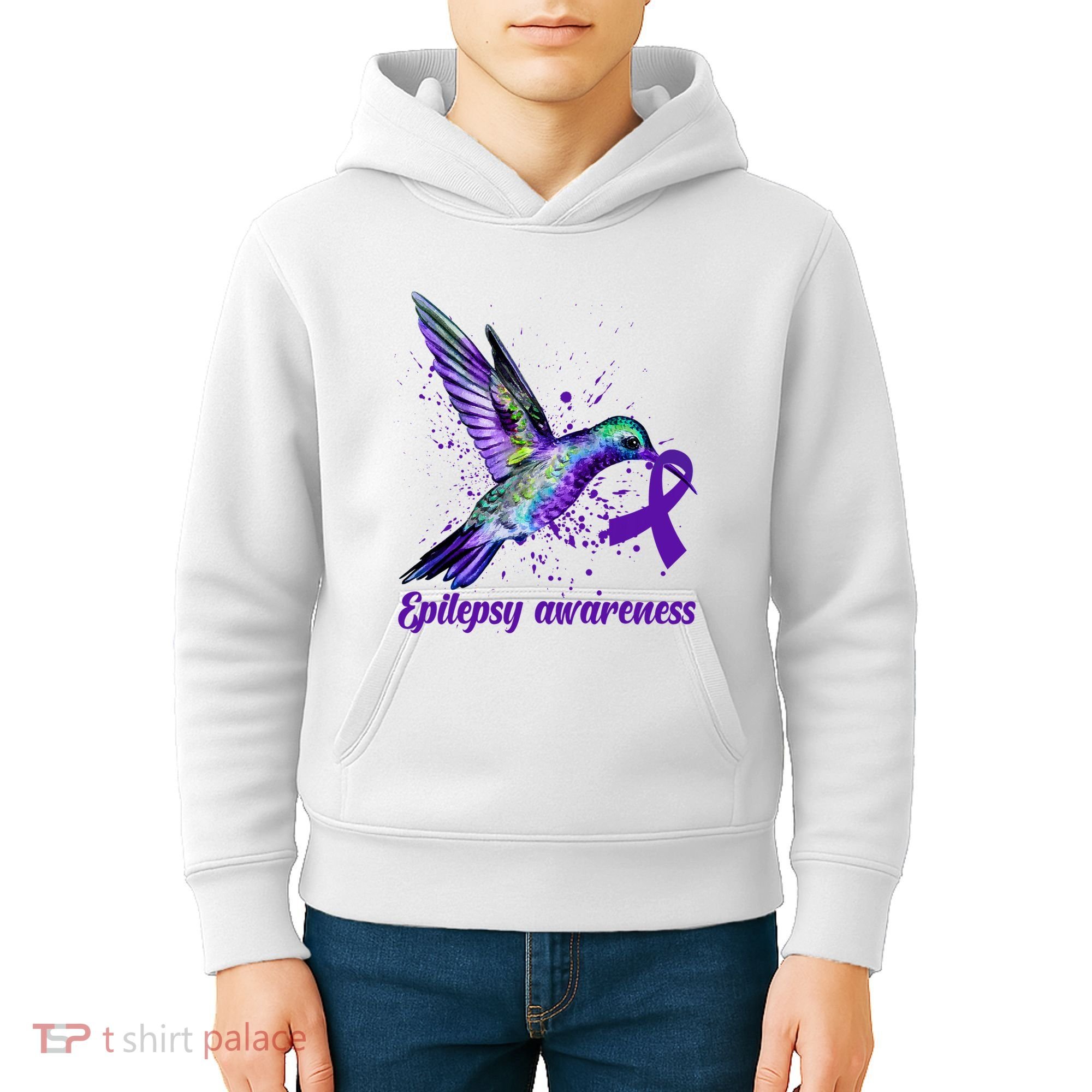 Hummingbird Purple Ribbon Epilepsy Awareness Month Warrior Kids Hoodie