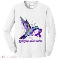 Hummingbird Purple Ribbon Epilepsy Awareness Month Warrior Kids Long Sleeve Shirt thumb 0