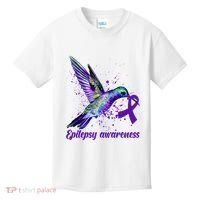 Hummingbird Purple Ribbon Epilepsy Awareness Month Warrior Kids T-Shirt thumb 0