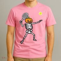 Halloween Pumpkin Skeleton Tennis Costume T-Shirt thumb 3