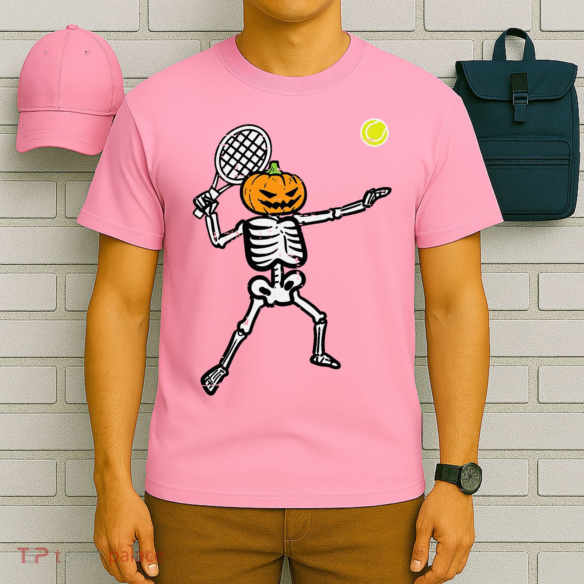 Halloween Pumpkin Skeleton Tennis Costume T-Shirt