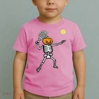 Halloween Pumpkin Skeleton Tennis Costume Toddler T-Shirt thumb 2