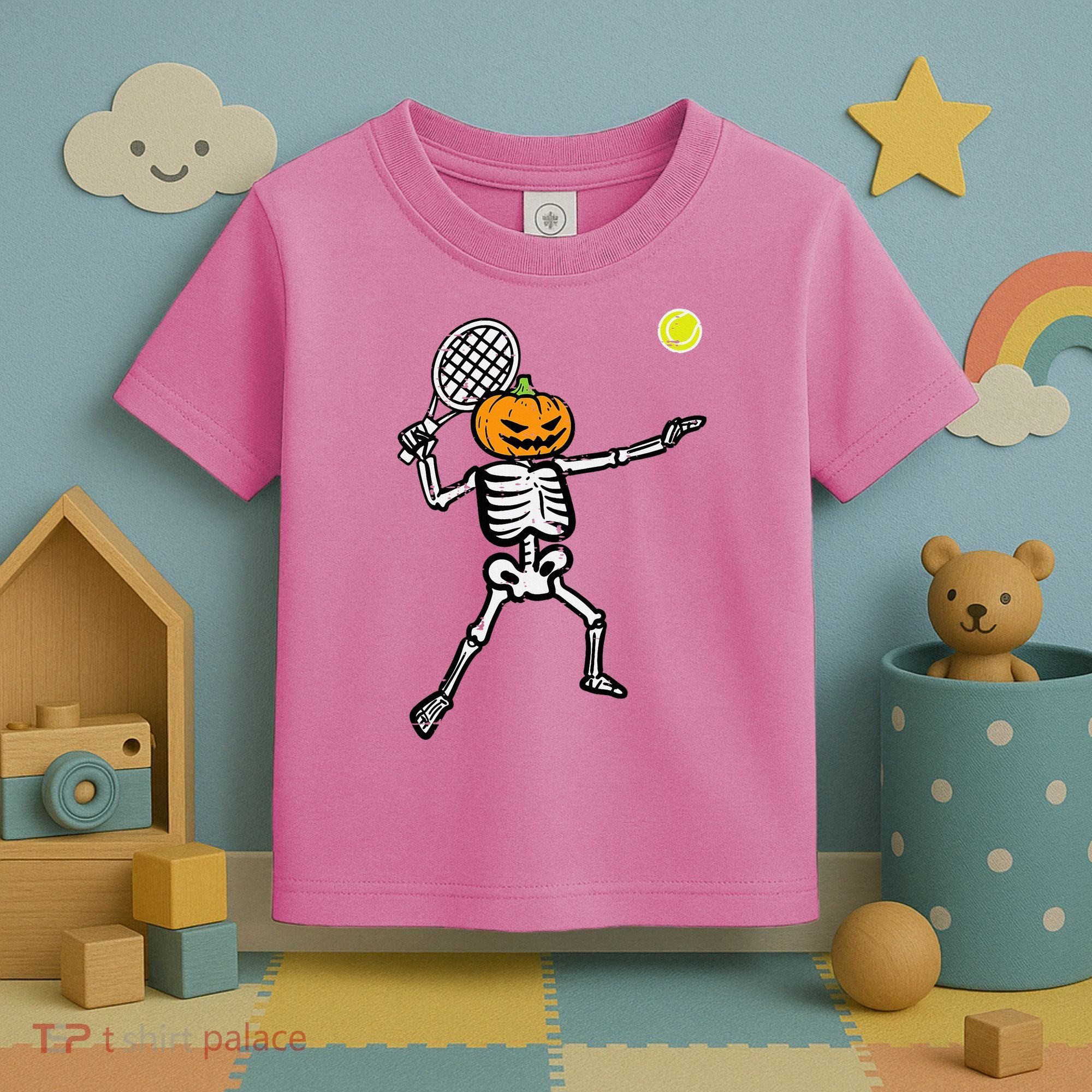 Halloween Pumpkin Skeleton Tennis Costume Toddler T-Shirt