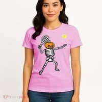 Halloween Pumpkin Skeleton Tennis Costume Women's T-Shirt thumb 4