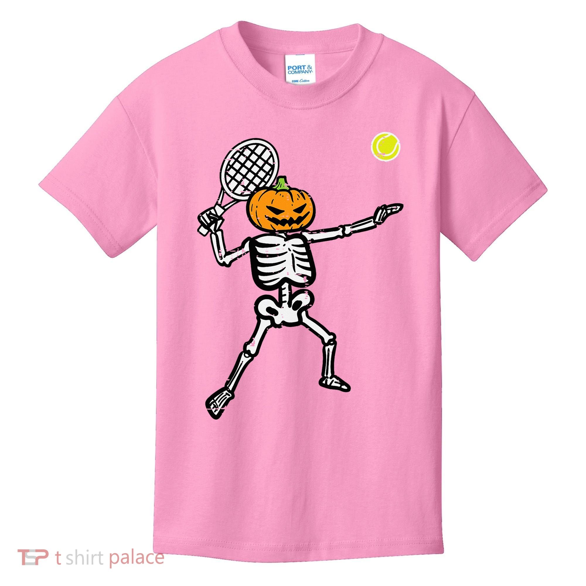 Halloween Pumpkin Skeleton Tennis Costume Kids T-Shirt