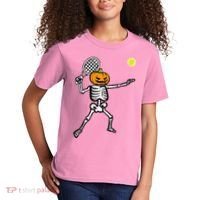 Halloween Pumpkin Skeleton Tennis Costume Kids T-Shirt thumb 2