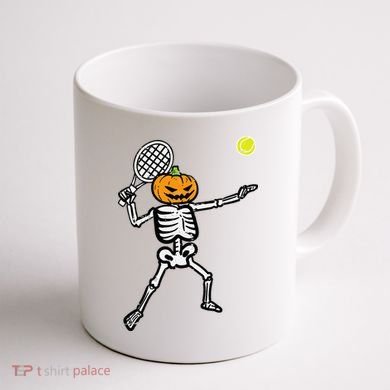 Halloween Pumpkin Skeleton Tennis Costume Coffee Mug back