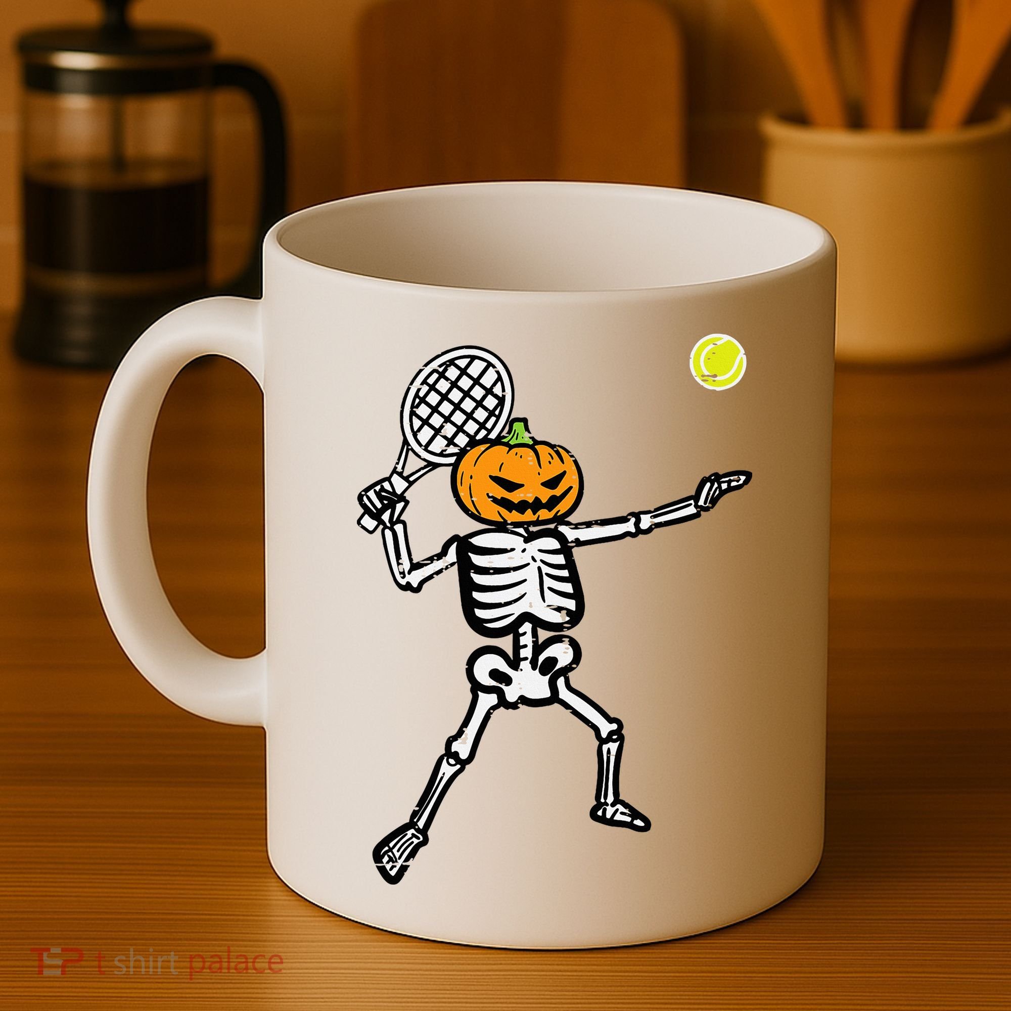 Halloween Pumpkin Skeleton Tennis Costume Coffee Mug