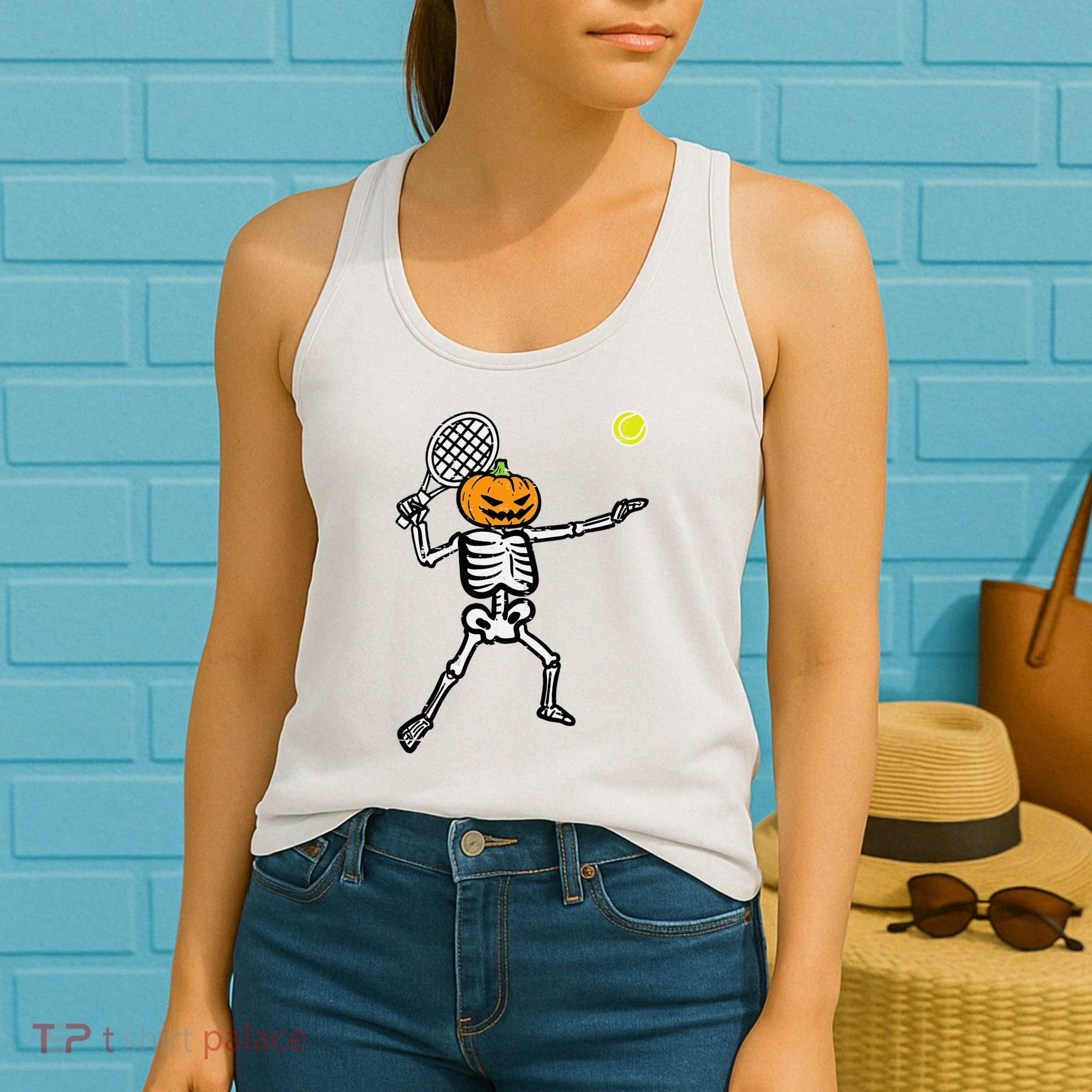 Halloween Pumpkin Skeleton Tennis Costume Women's Tank Top