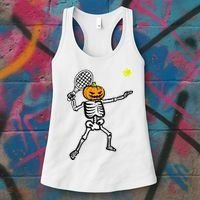 Halloween Pumpkin Skeleton Tennis Costume Women's Tank Top thumb 3