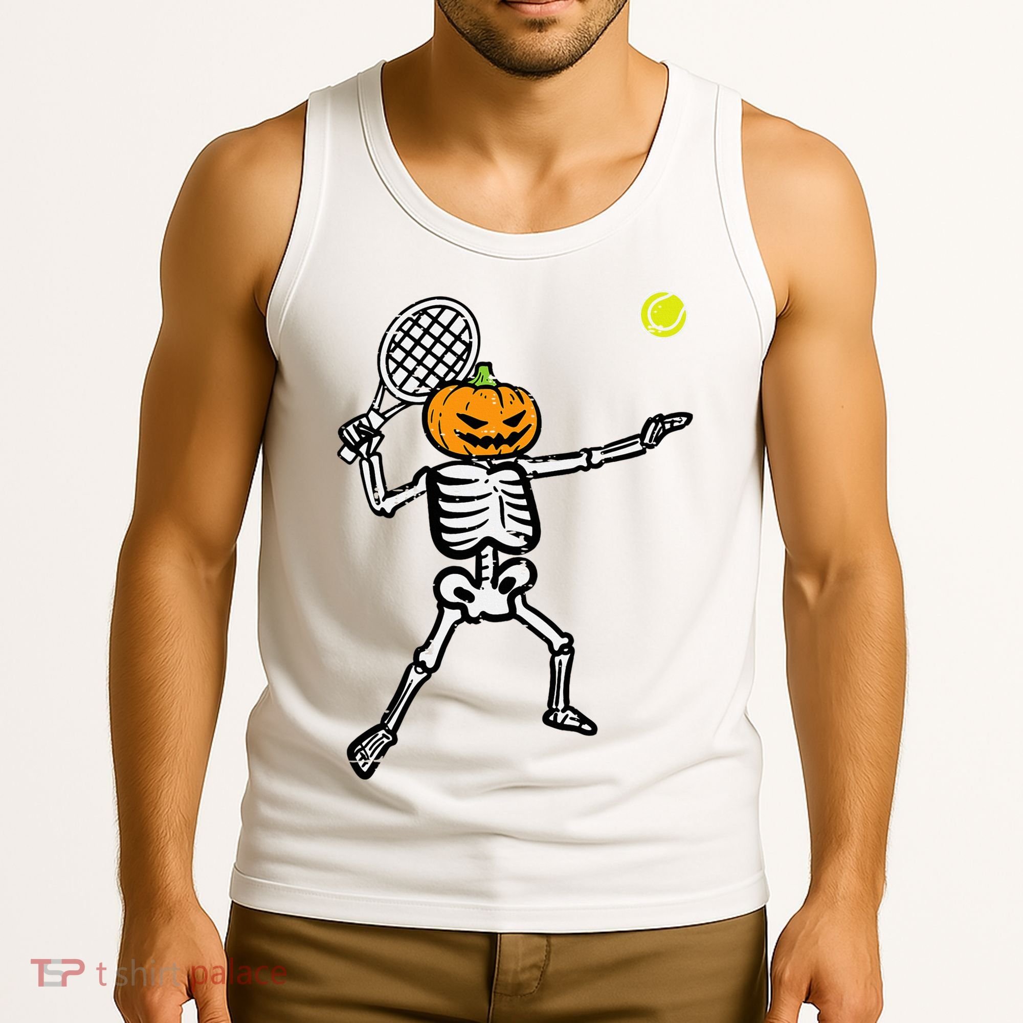 Halloween Pumpkin Skeleton Tennis Costume Tank Top