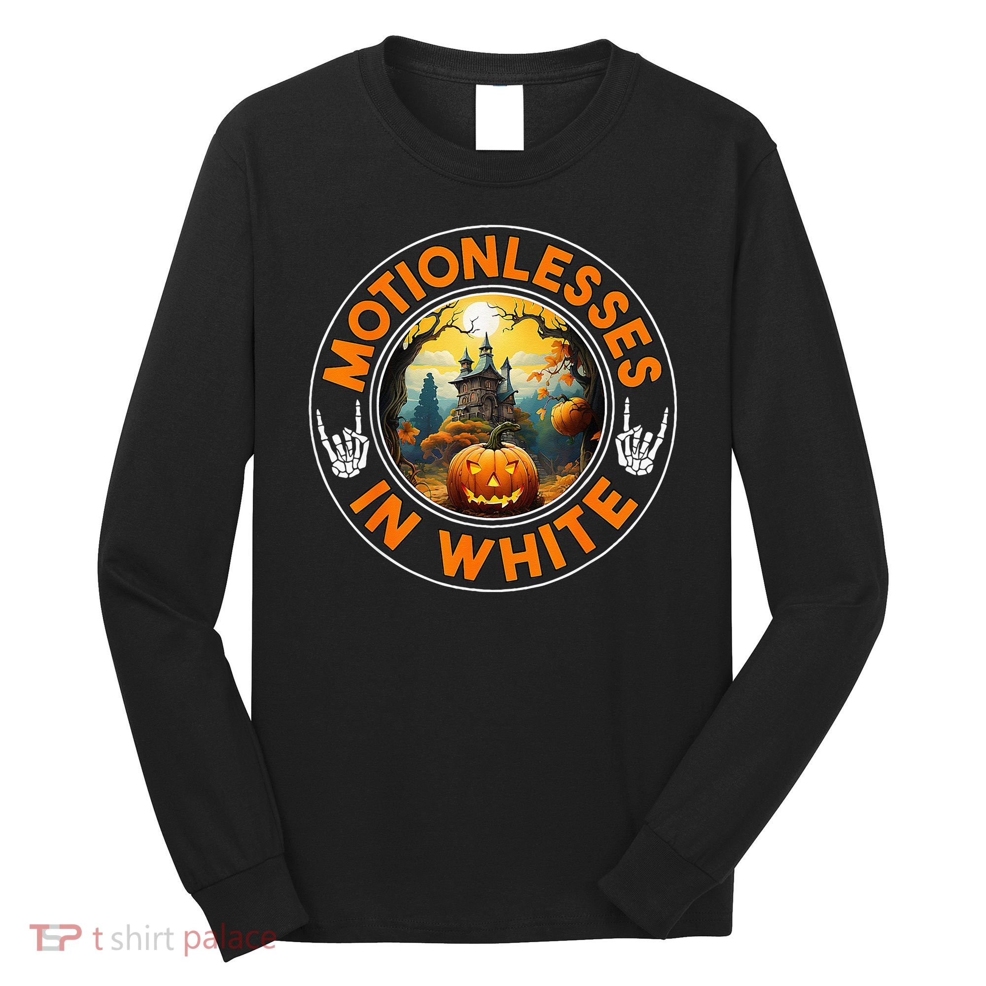 Halloween Pumpkin Scary Funny Motionlesses In White Long Sleeve Shirt