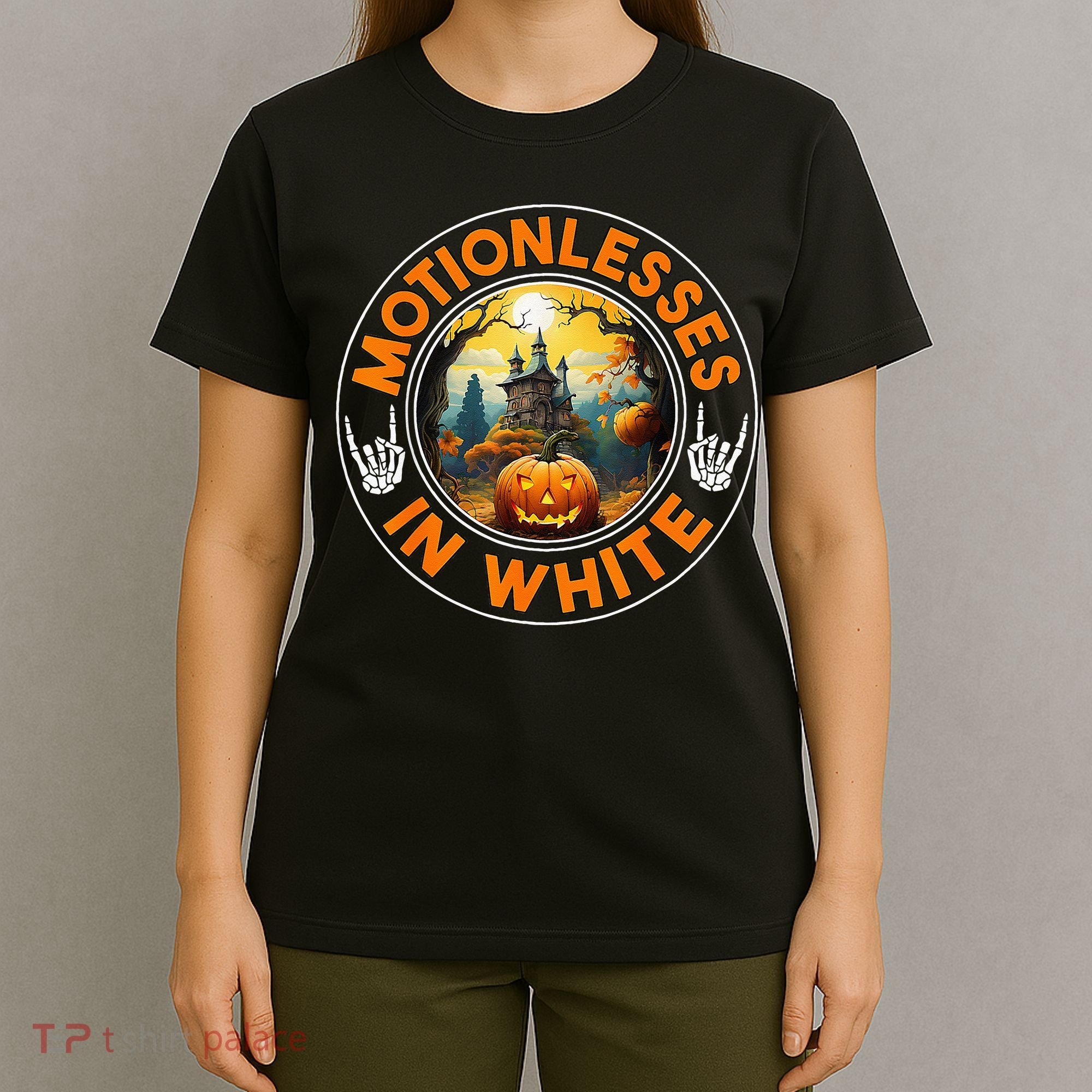 Halloween Pumpkin Scary Funny Motionlesses In White T-Shirt