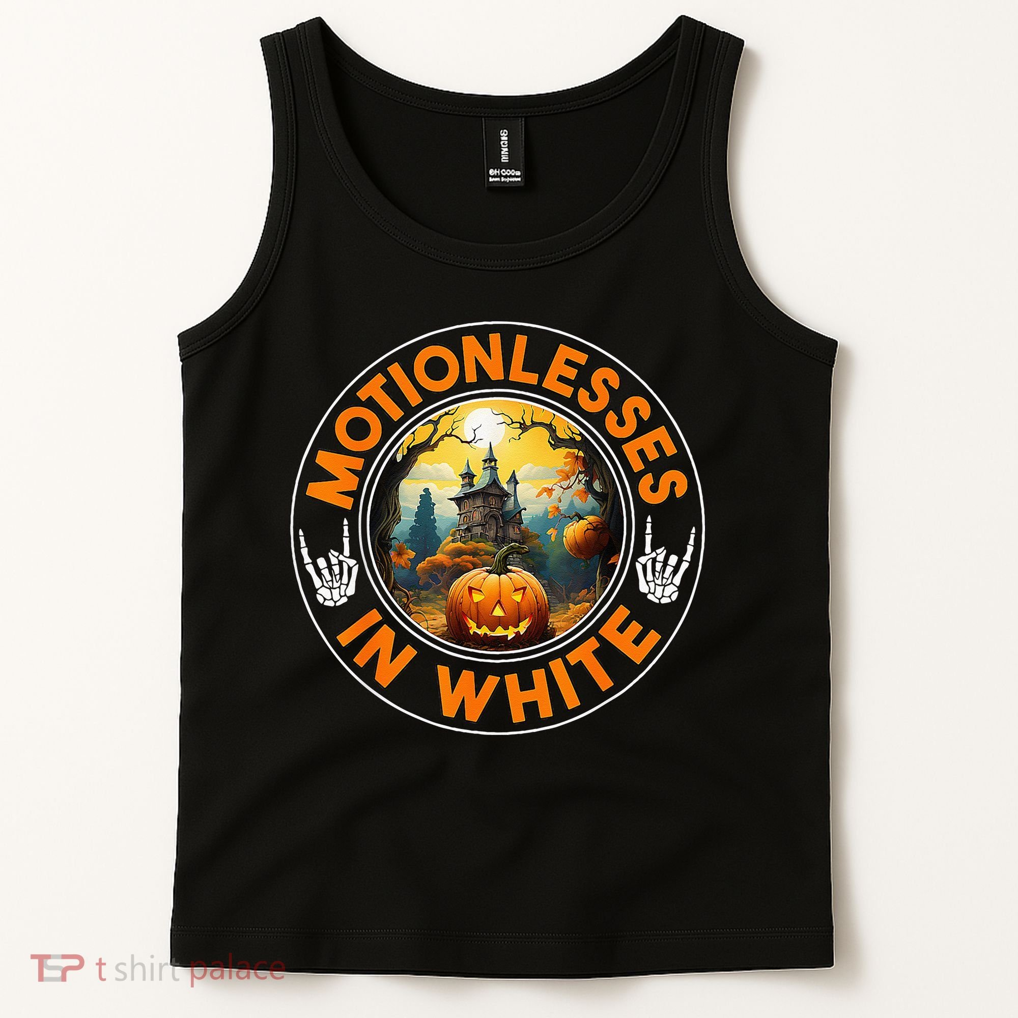 Halloween Pumpkin Scary Funny Motionlesses In White Tank Top