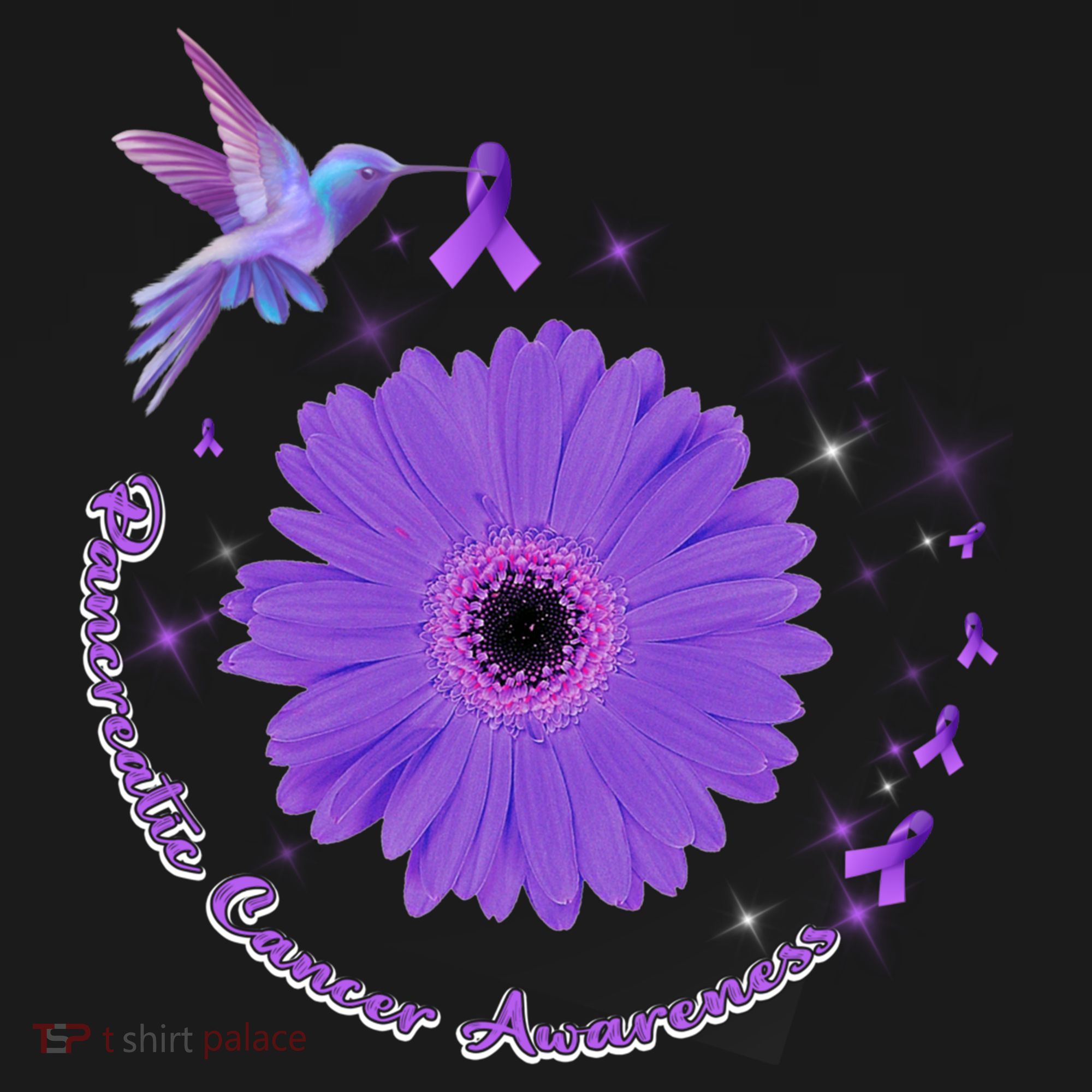 Hummingbird Purple Sunflower Pancreatic Cancer Awareness Gift Bucket Hat