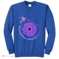 Hummingbird Purple Sunflower Pancreatic Cancer Awareness Gift Sweatshirt thumb 0