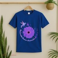 Hummingbird Purple Sunflower Pancreatic Cancer Awareness Gift T-Shirt thumb 2
