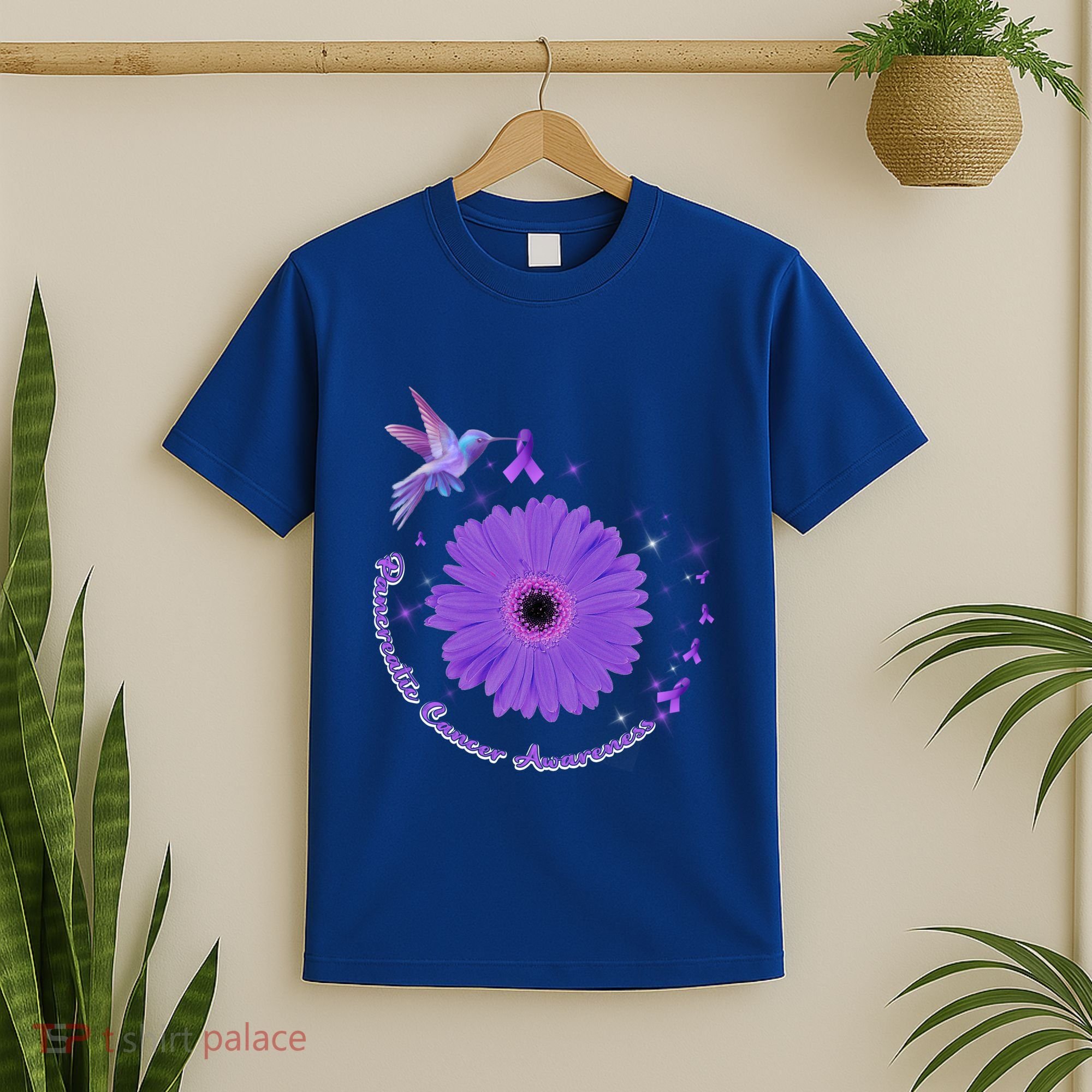 Hummingbird Purple Sunflower Pancreatic Cancer Awareness Gift T-Shirt