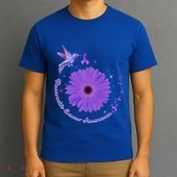 Hummingbird Purple Sunflower Pancreatic Cancer Awareness Gift T-Shirt thumb 3