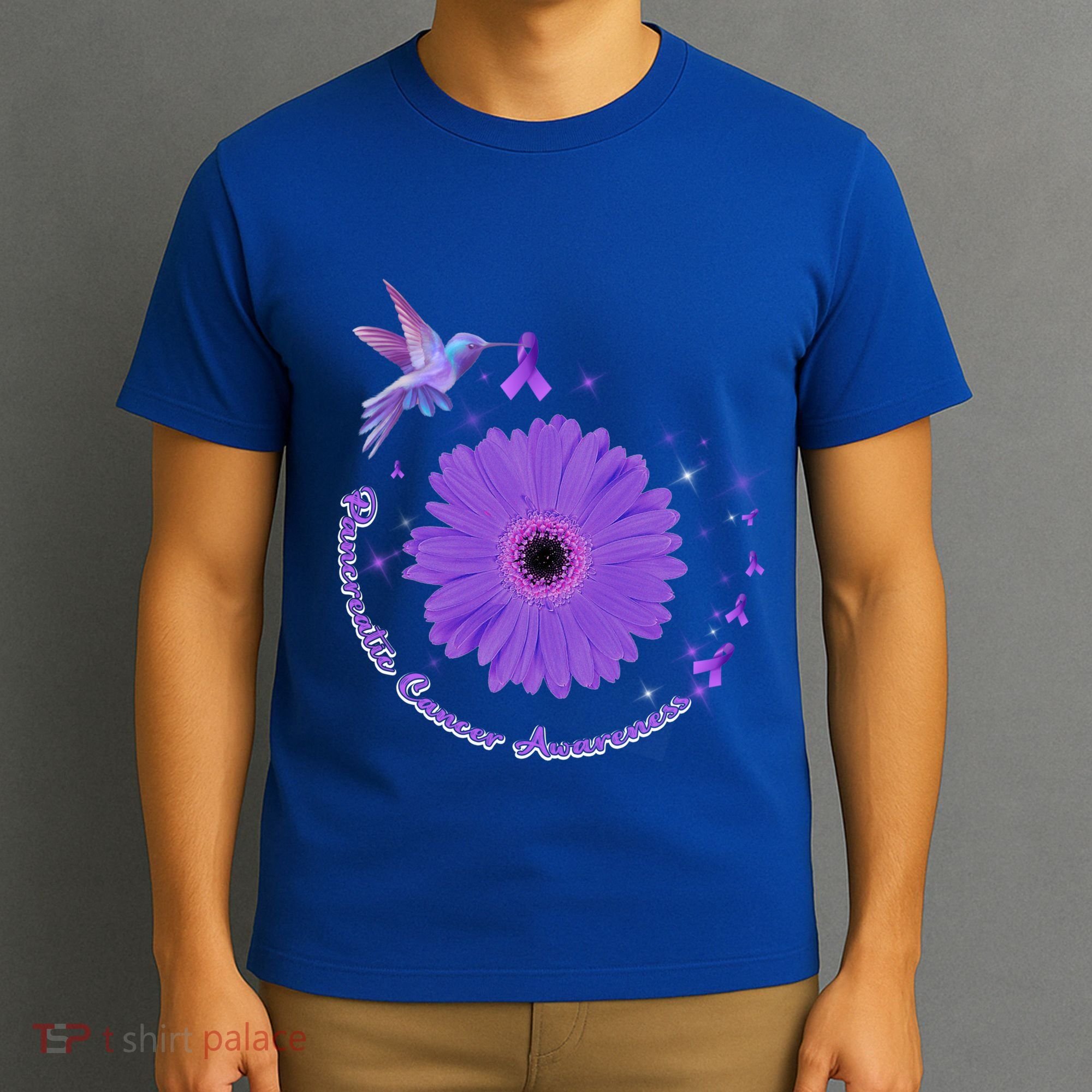Hummingbird Purple Sunflower Pancreatic Cancer Awareness Gift T-Shirt
