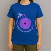Hummingbird Purple Sunflower Pancreatic Cancer Awareness Gift T-Shirt thumb 4