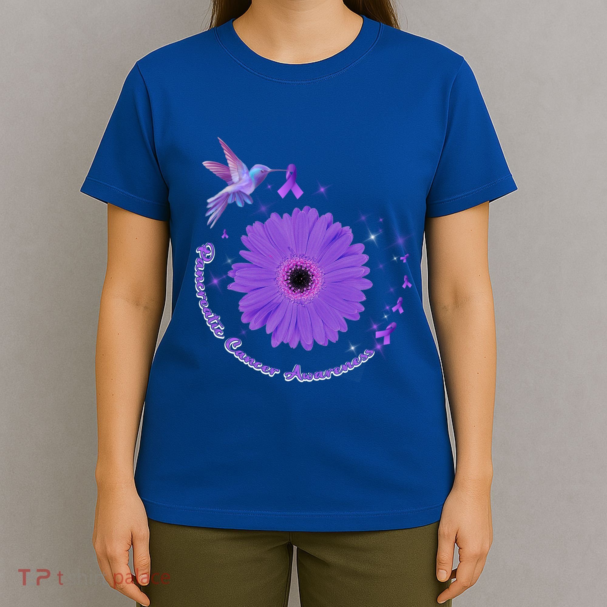 Hummingbird Purple Sunflower Pancreatic Cancer Awareness Gift T-Shirt