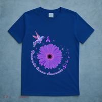 Hummingbird Purple Sunflower Pancreatic Cancer Awareness Gift T-Shirt thumb 5