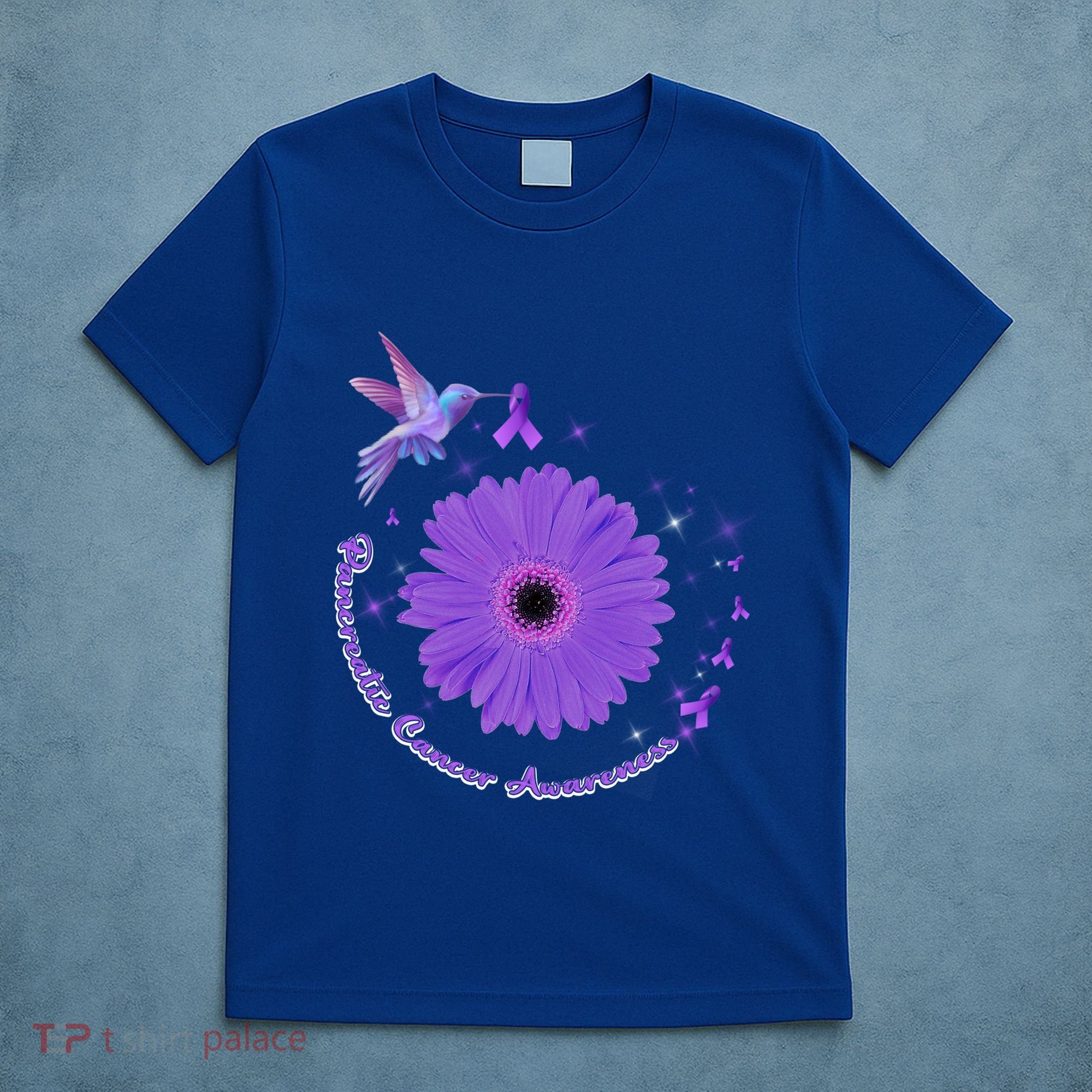 Hummingbird Purple Sunflower Pancreatic Cancer Awareness Gift T-Shirt