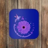 Hummingbird Purple Sunflower Pancreatic Cancer Awareness Gift Coaster thumb 0