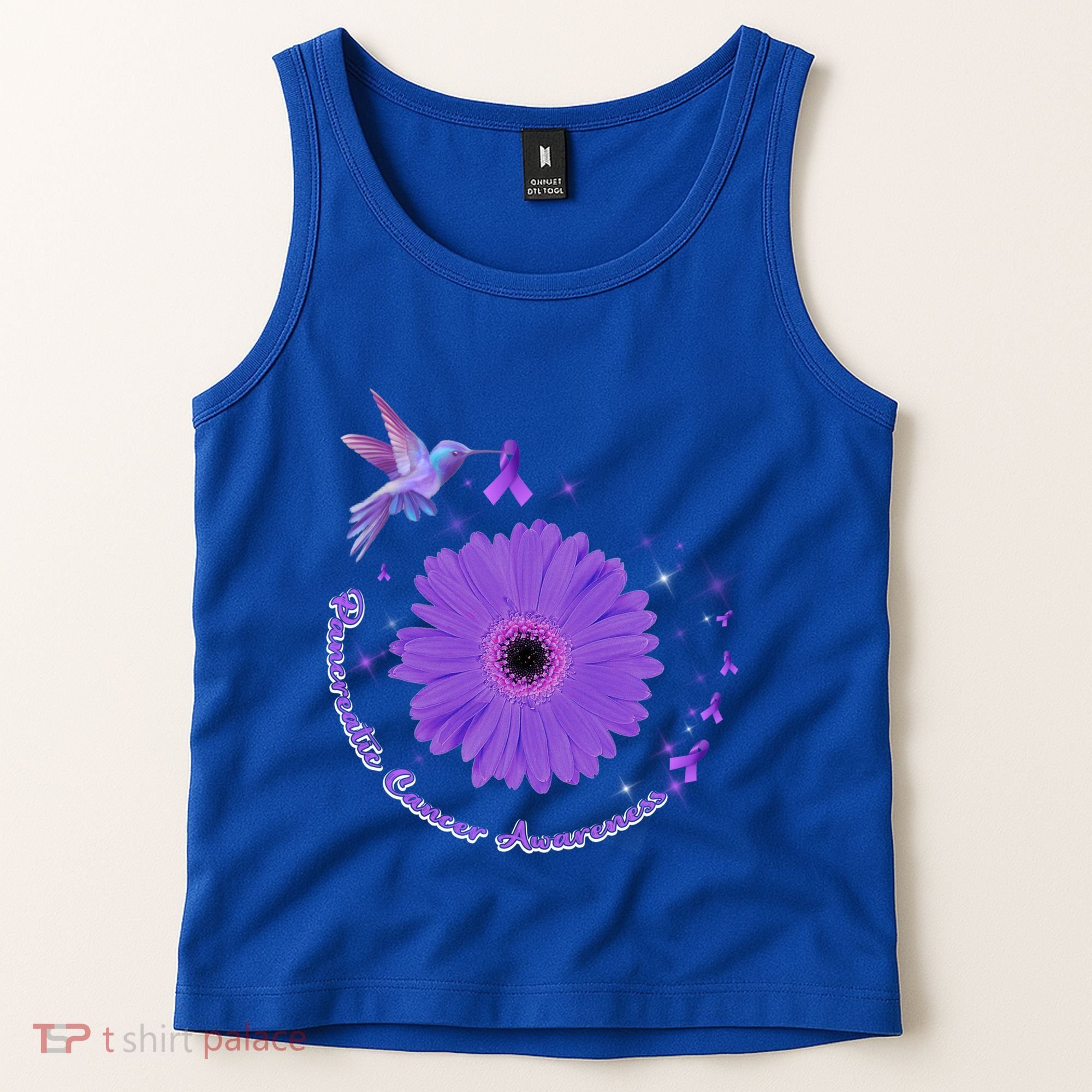Hummingbird Purple Sunflower Pancreatic Cancer Awareness Gift Tank Top