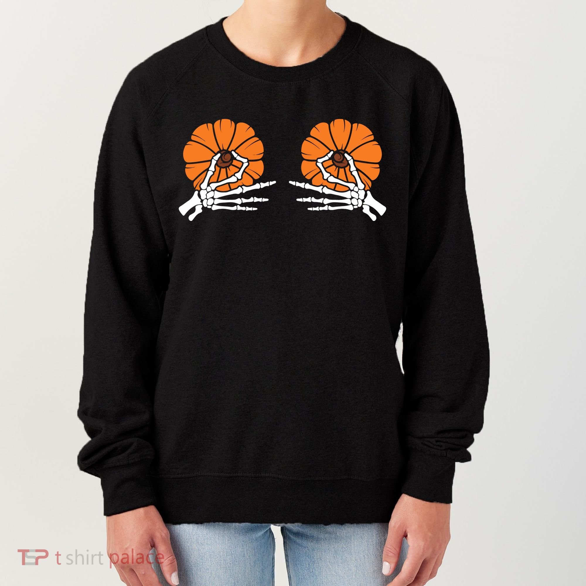 Halloween Pinch Skeleton Pumpkin Boobs Women's Sweatshirt