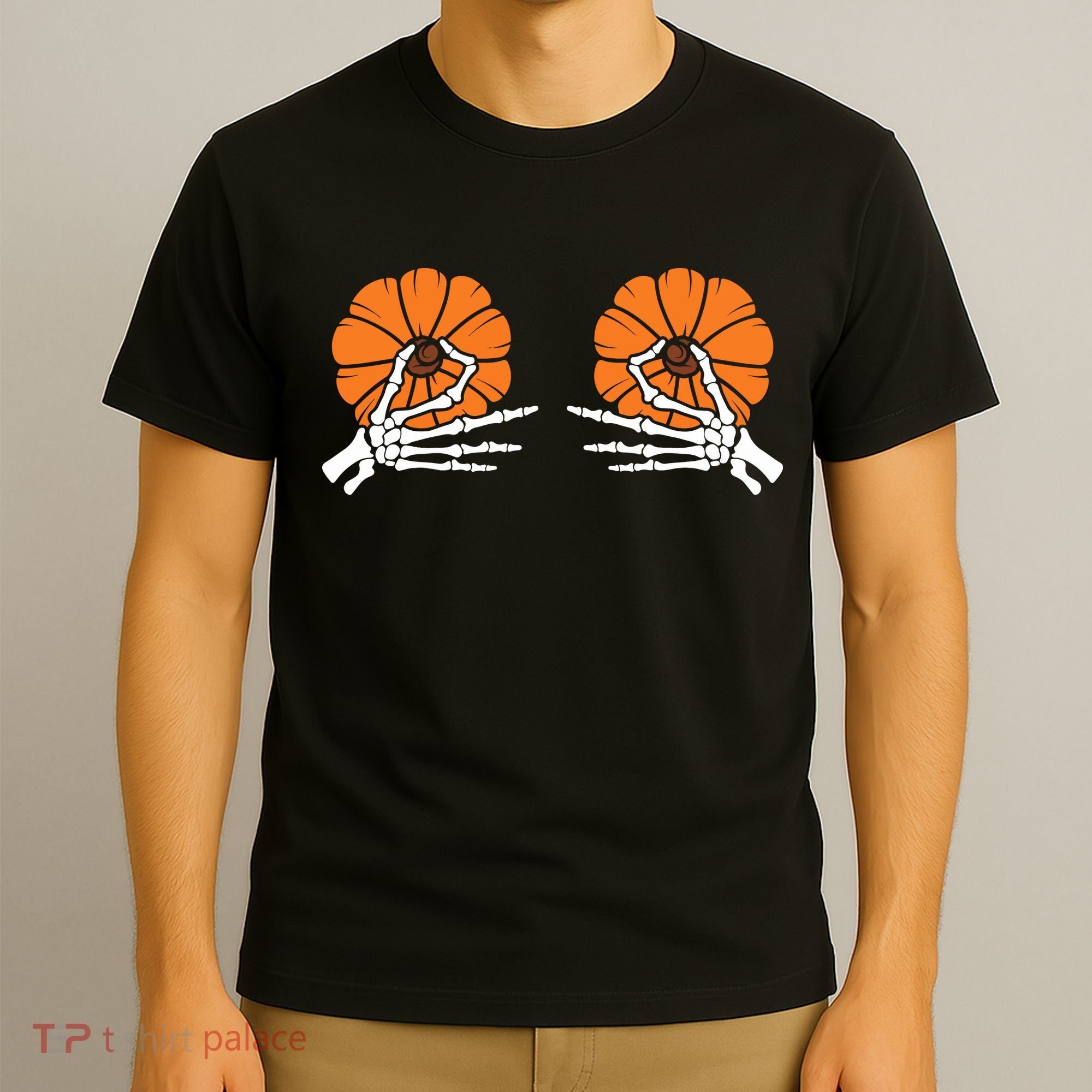 Halloween Pinch Skeleton Pumpkin Boobs T-Shirt