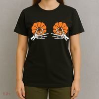 Halloween Pinch Skeleton Pumpkin Boobs T-Shirt thumb 4