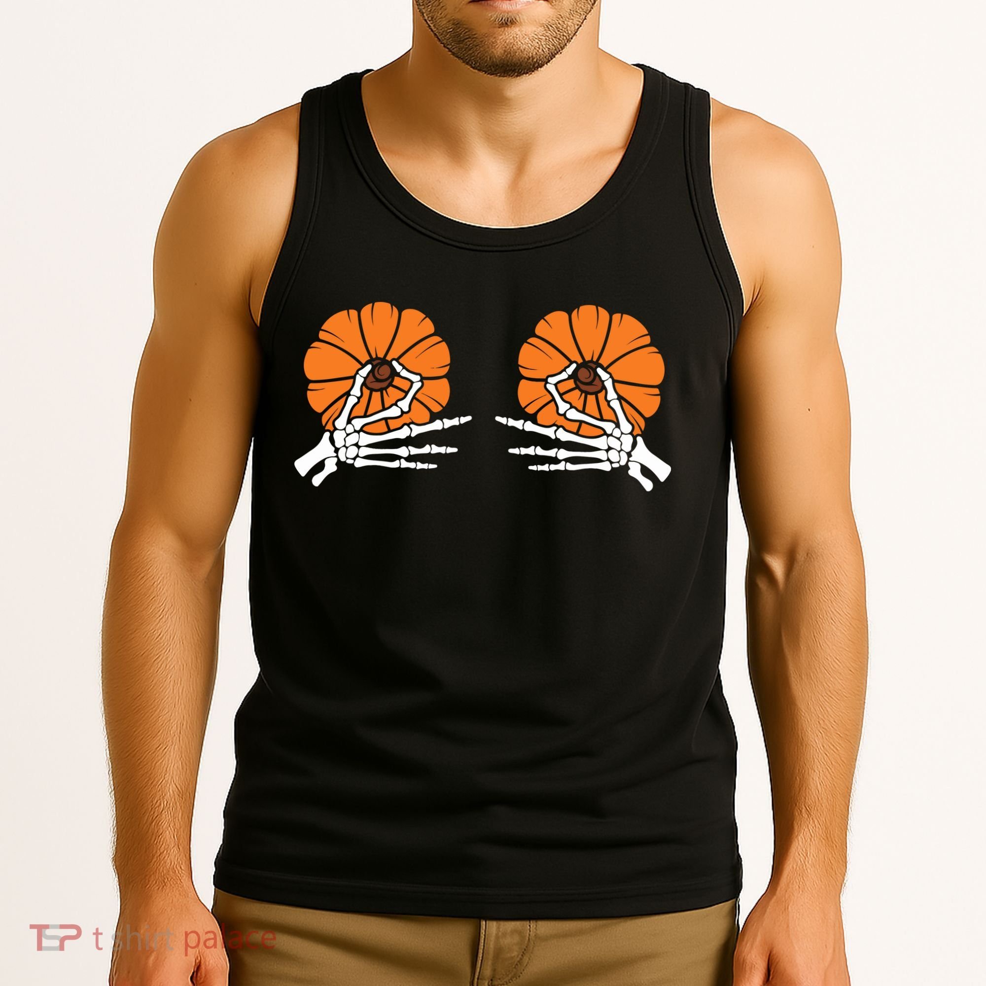 Halloween Pinch Skeleton Pumpkin Boobs Tank Top