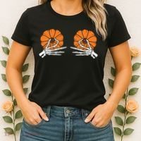 Halloween Pinch Skeleton Pumpkin Boobs Women's T-Shirt thumb 2