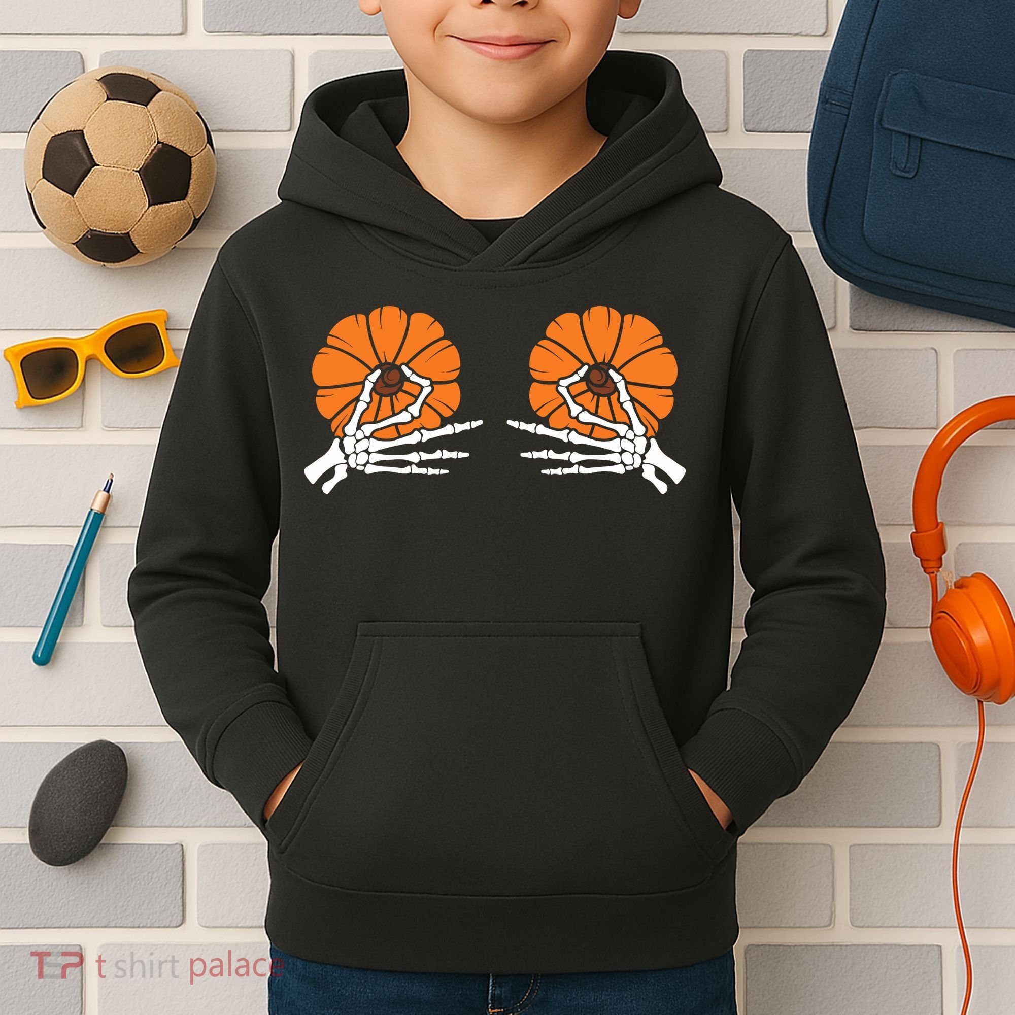 Halloween Pinch Skeleton Pumpkin Boobs Kids Hoodie