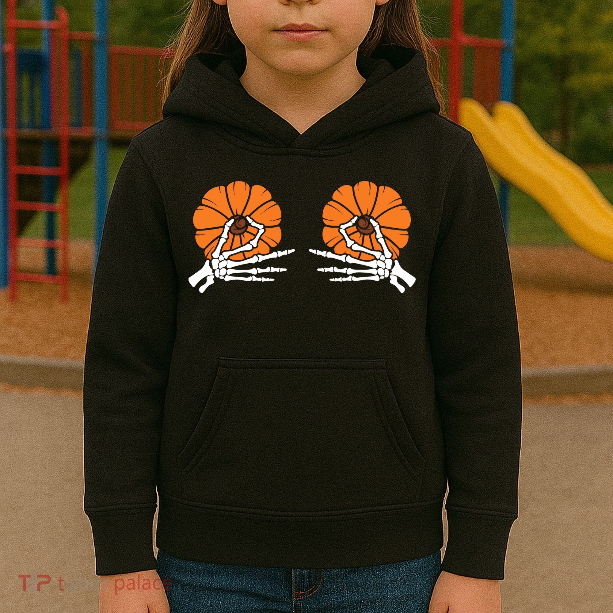 Halloween Pinch Skeleton Pumpkin Boobs Kids Hoodie