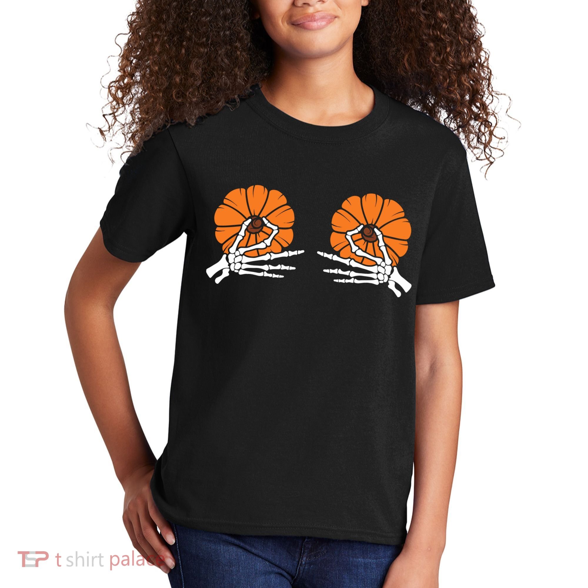 Halloween Pinch Skeleton Pumpkin Boobs Kids T-Shirt