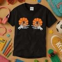 Halloween Pinch Skeleton Pumpkin Boobs Kids T-Shirt thumb 3