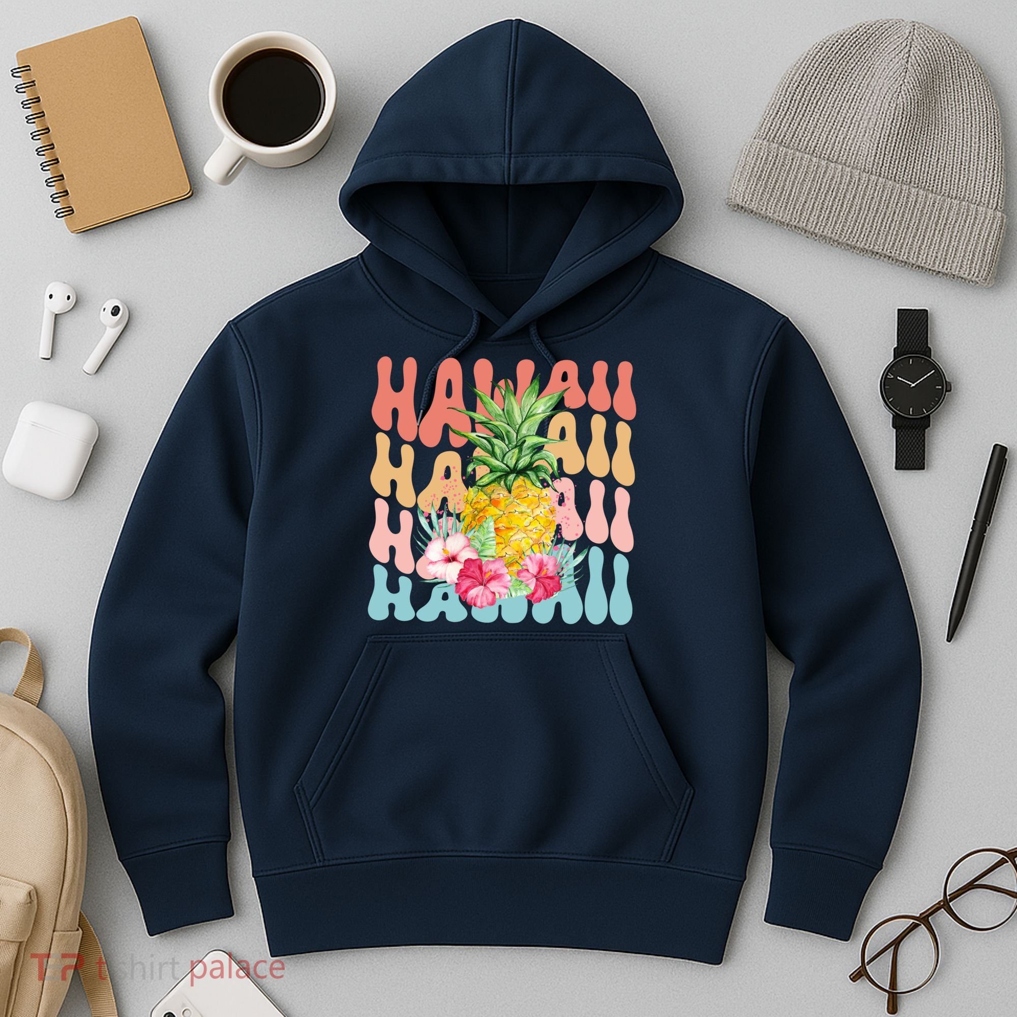 Hawaii Pineapple Summer Groovy Retro Hoodie