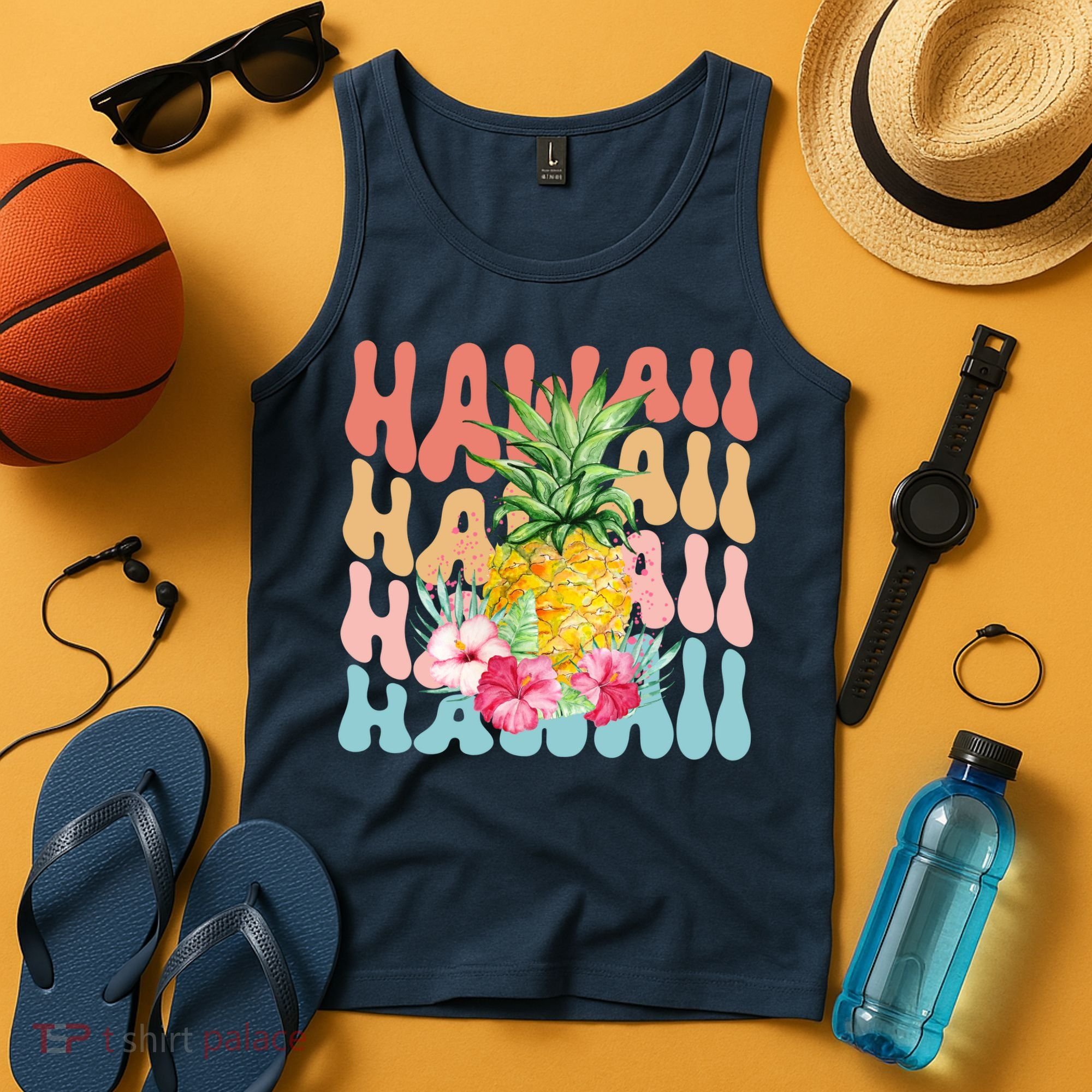 Hawaii Pineapple Summer Groovy Retro Tank Top