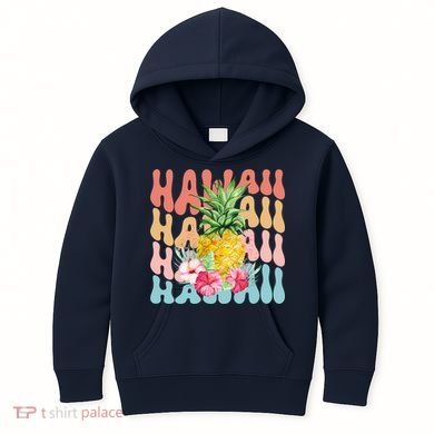 Hawaii Pineapple Summer Groovy Retro Kids Hoodie