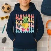Hawaii Pineapple Summer Groovy Retro Kids Hoodie thumb 2